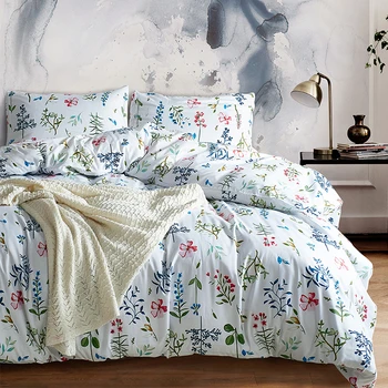 

High Quality Soft Comfortable Bed Set 2/3pc Duvet Cover Pillowcase Flower Leaves Tree Print Natural Bedding Set Home Textiles
