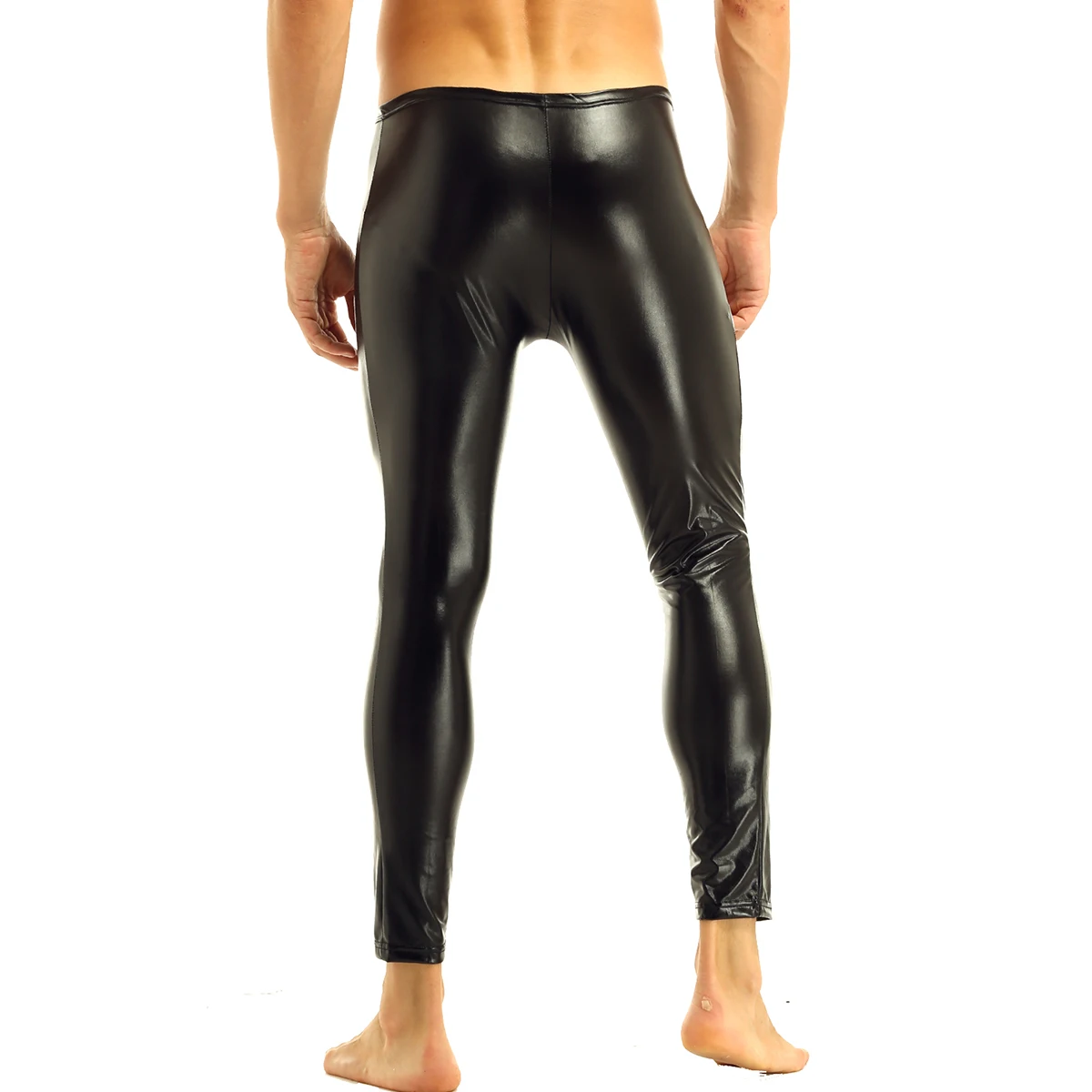 IEFiEL черные мужские Wetlook Клубная одежда на молнии, облегающие штаны, леггинсы, брюки, нижнее белье, танцы в ночном клубе, костюмы для вечеринок