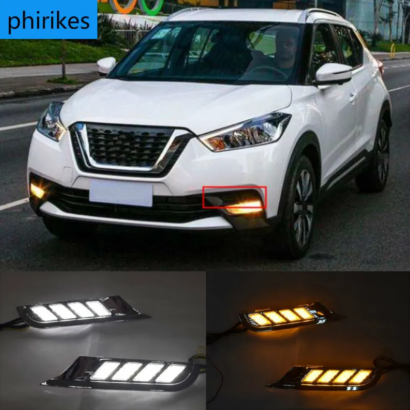 

2 шт. для Nissan ногами 2017 2018 водонепроницаемый желтый указатель поворота реле Тюнинг автомобилей светодиодный DRL Габаритные огни дневного света Противотуманные лампы