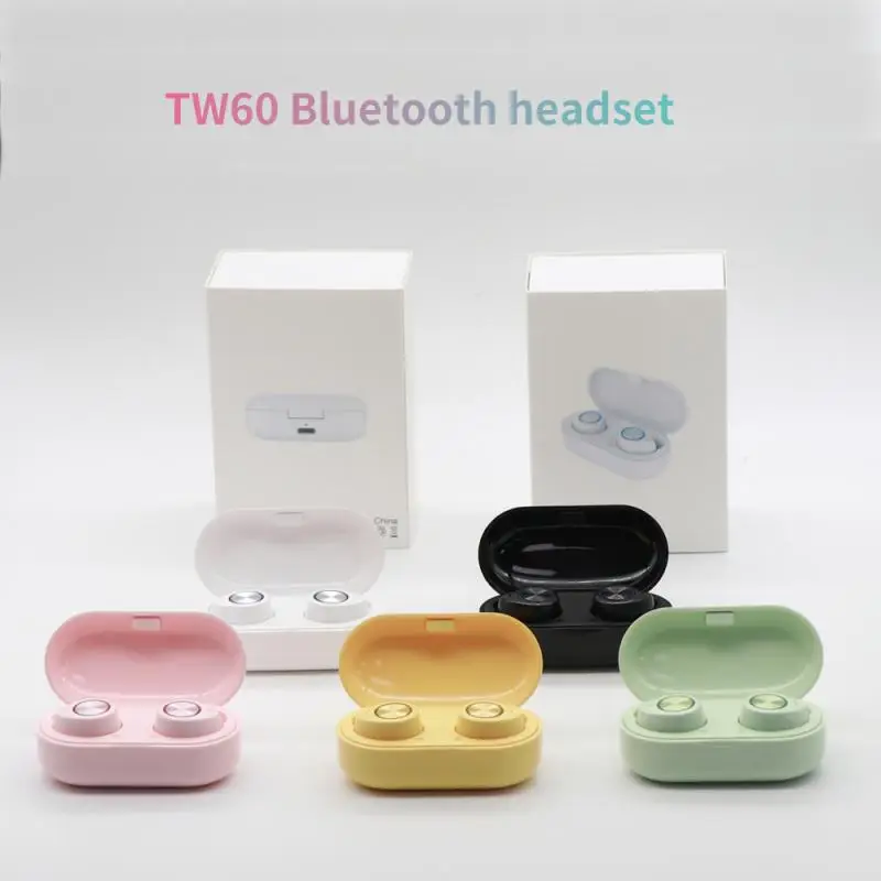 Tws Bluetooth 5 0 Headset Wireless In Ear Tw60 Macaron Sports Headphone Smart Touch Noise Canceling Earphone with Mic Earbuds