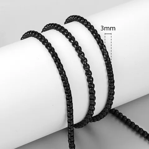 3mm 5mm Black Round Box Link Chain Necklace For Men Boy Stainless Steel Chain Necklace Wholesale Dropshipping Jewelry KNM118