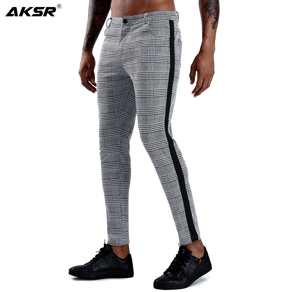 Mens Chinos Slim Fit Men Skinny Chino Joggers Pants Streetwear Super Stretch Pencil Pants for Men Plaid Side Stripe Casual Pants Mens Chinos Slim Fit Men Skinny Chino Joggers Pants Streetwear Super Stretch Pencil Pants for Men Plaid Side Stripe Casual Pants