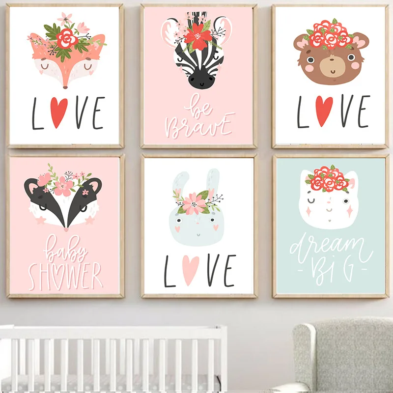 Очаровательная декоративная картина с мультяшными животными детская комната