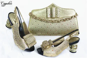 

Graceful gold high heel sandals with evening bag set nice shoes and purse handbag set for lady GL1912-2 heel height 6.5cm
