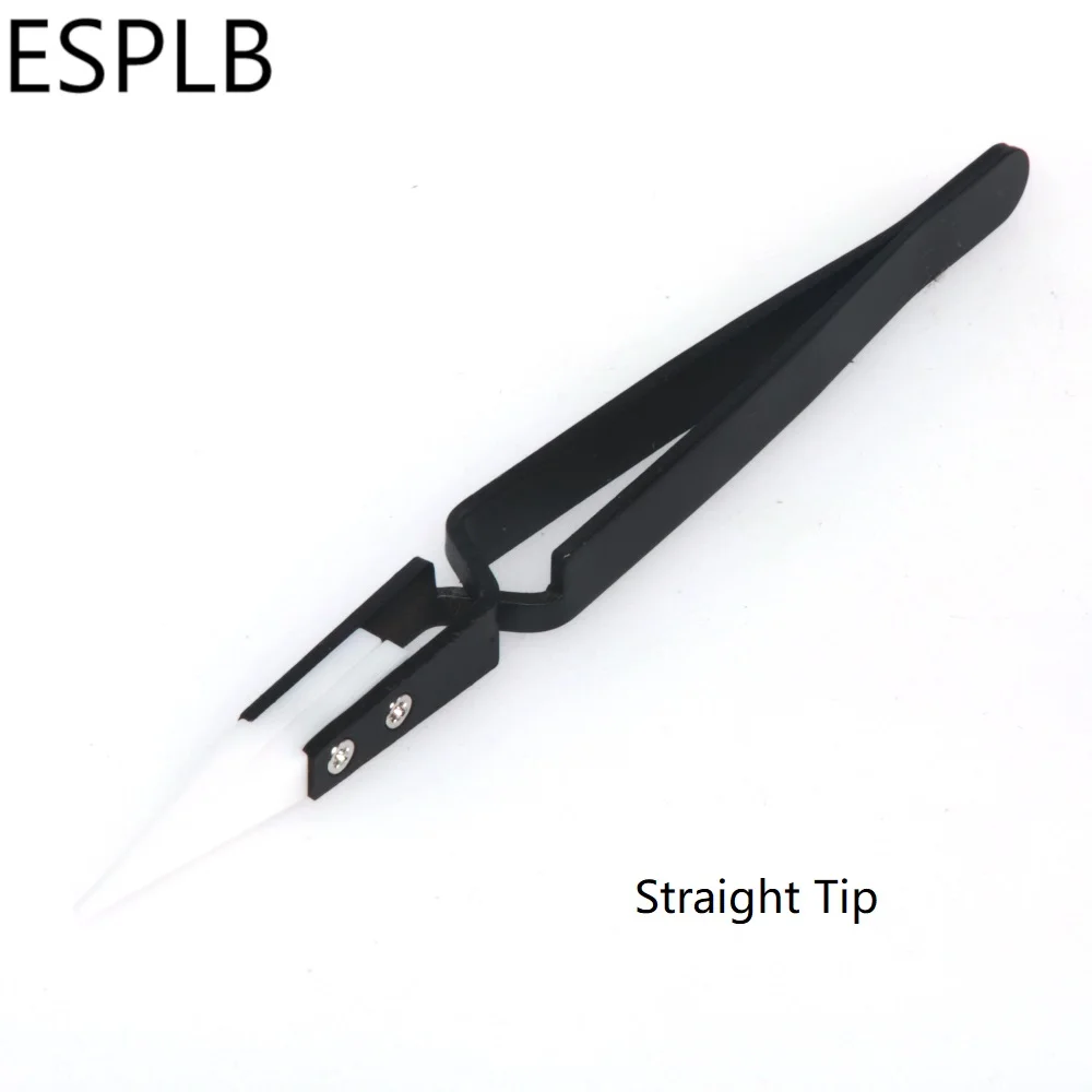 Reverse Tweezers Black Stainless Steel Handle White Ceramic Precision Cigarette Anti-Static
