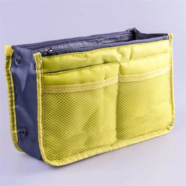 Nylon Cosmetic Bags For Women Tote Insert Double Zipper Makeup Bag Toiletries Storage Bag Girl Outdoors Travel Make Up Organizer Yellow