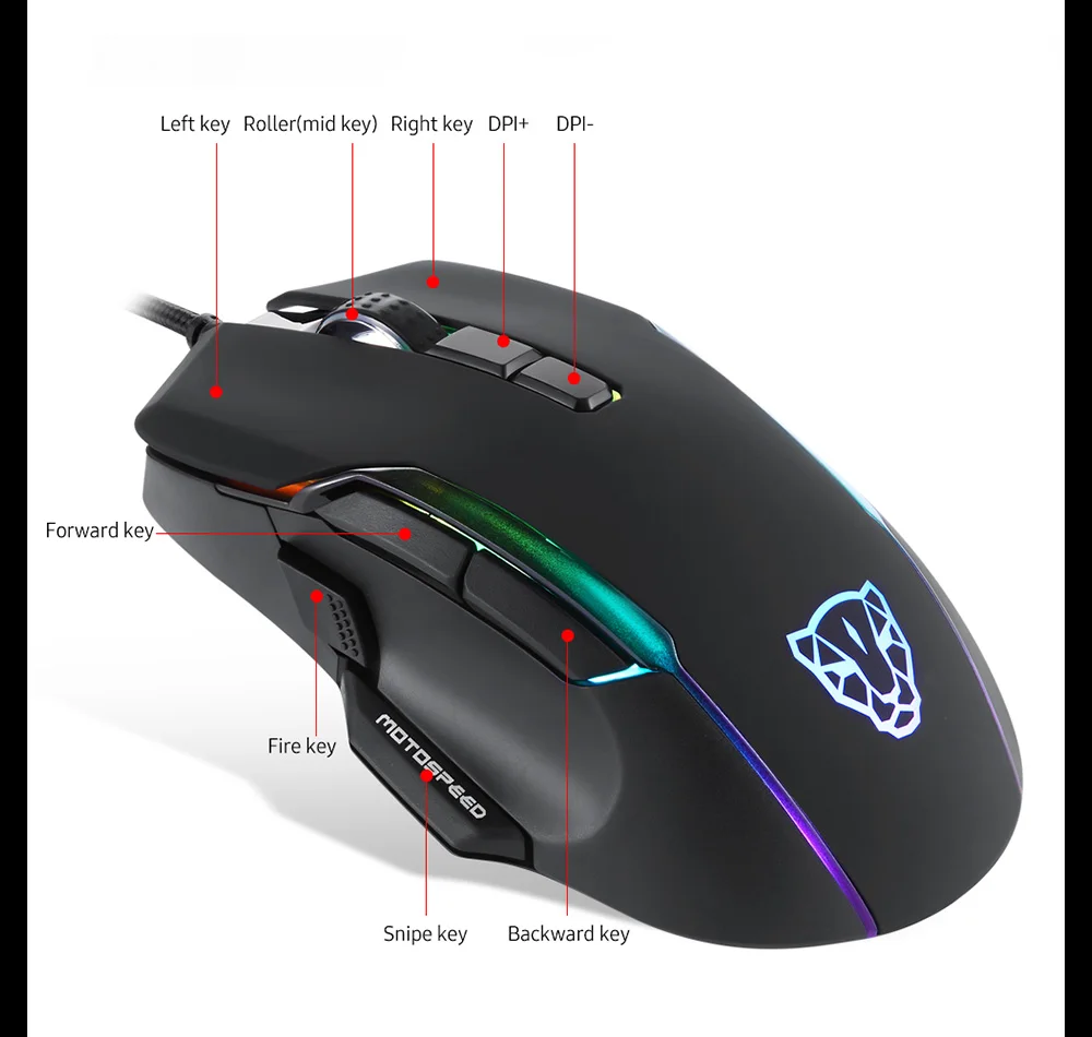 small computer mouse Motospeed V90 Gaming Mouse PMW 3325 USB Wired RGB Backlight Ergonomic Mice With 8 Adjustable Game Player Mouse  For PC Laptop gaming mouse for large hands