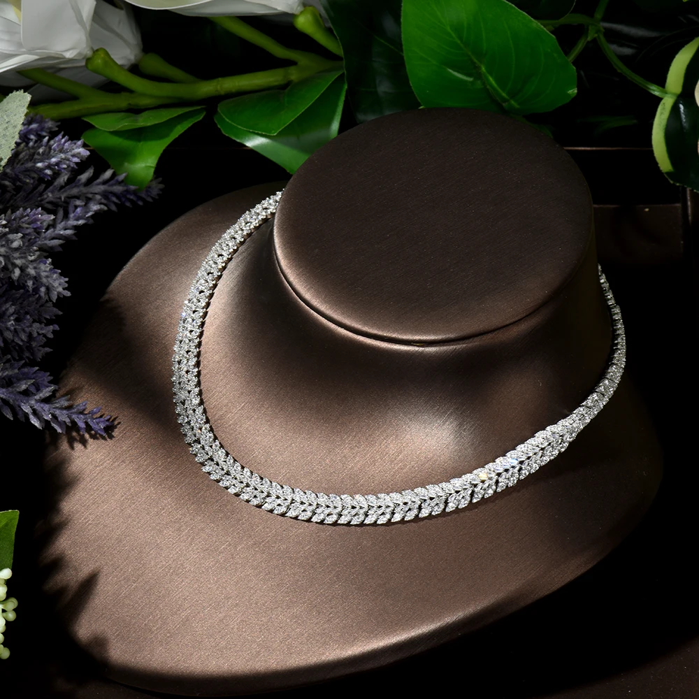 HIBRIDE High Quality Leaf Shape Pendant Wedding Jewelry Zirconia Sets Costume Dress Accessories Bridal 4pcs Set for Marry N-123 - Image 5