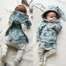 Милый детский топ с капюшоном и 3D-принтом кролика для маленьких девочек, футболка+ леггинсы, комплект одежды из 2 предметов