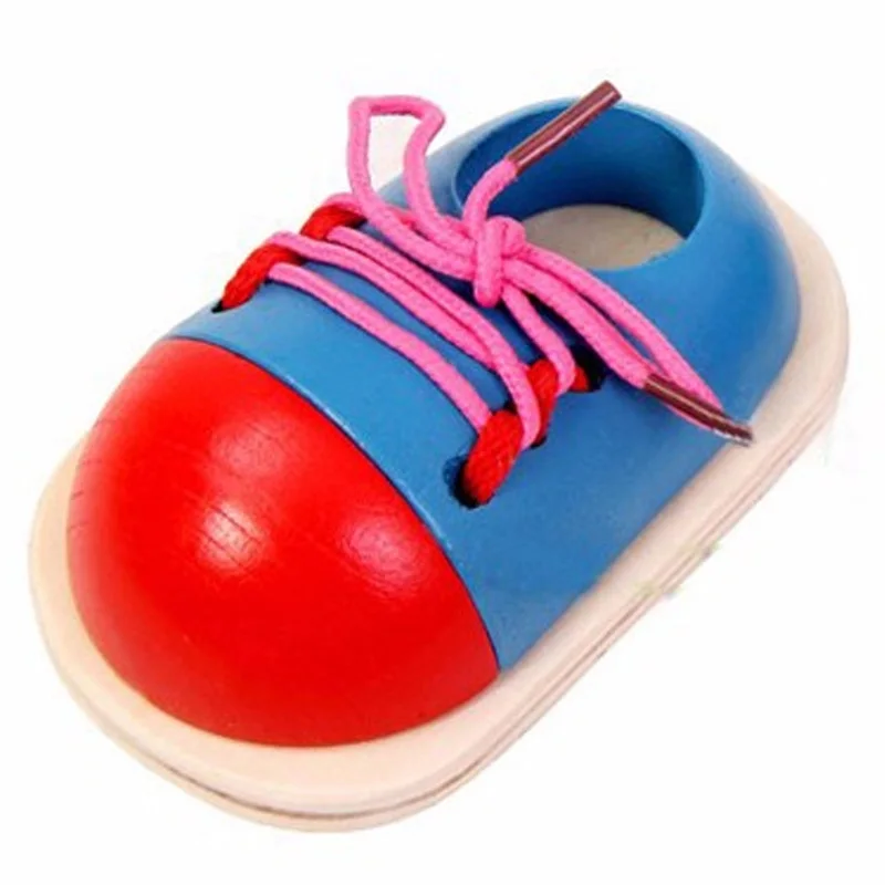  1 Pcs Kids Educational Toys Children Wooden Toys Toddler Lacing Shoes Early Education Teaching Aids - 4000188569843