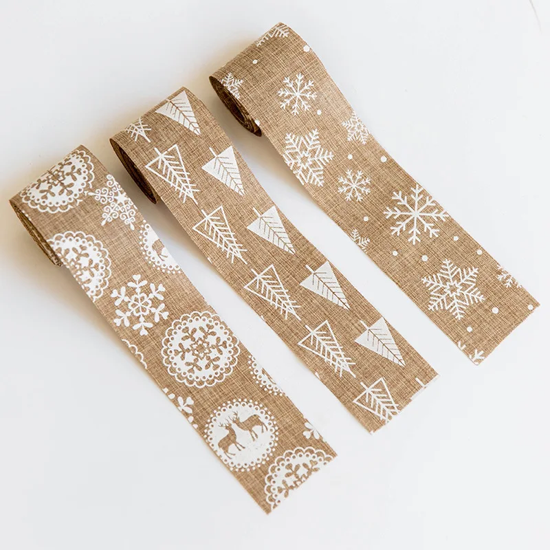 

1Pcs 5*200cm Snowflake Deer Burlap Ribbon Christmas Tree Ornament Xmas Decor Home Wedding Party Decoration DIY Bow Craft