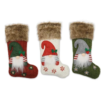 

3PCS Christmas Creative Raw Edge Forester Sock Santa Claus Christmas Stocking Christmas Children Gift Toy Gift Candy Bag