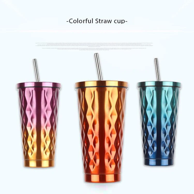 Рифленая нержавеющая сталь кружка с ремнем постепенное изменение цвета чая