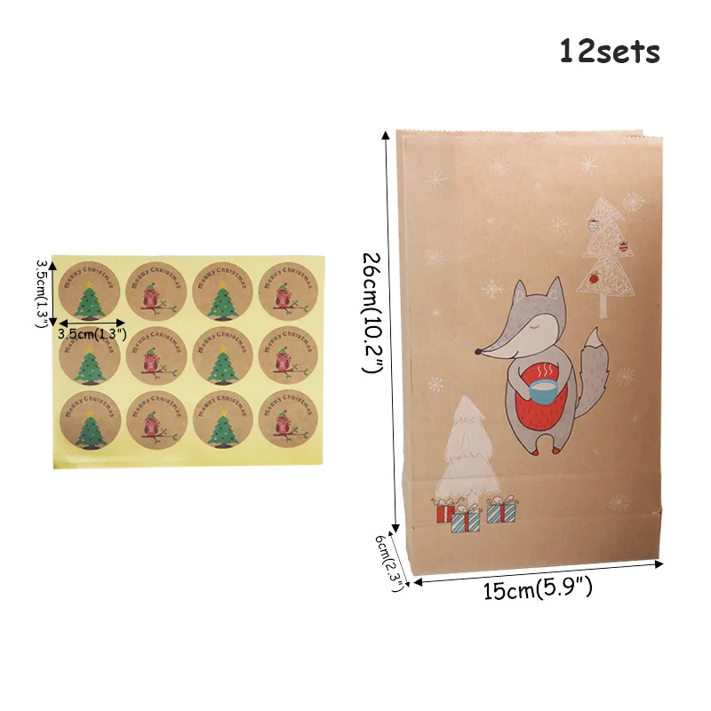 12sets bags Рождественские бумажные подарочные коробки рождественские украшения для дома подарочная упаковка для конфет пластиковый бумажный пакет Kerst новогодние принадлежности - Цвет: 12sets bags