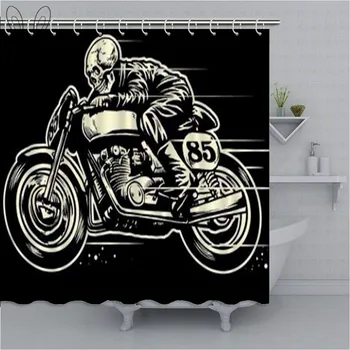 

Aplysia Vintage Style Shower Curtain Cartoon Motorcycle Skull Print Waterproof Bathroom Curtain Polyester Fabric Bath Sets