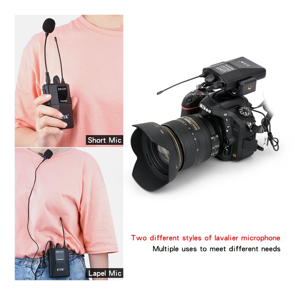 EYK 30 каналов DSLR камера телефон UHF беспроводной двойной петличный микрофон Система
