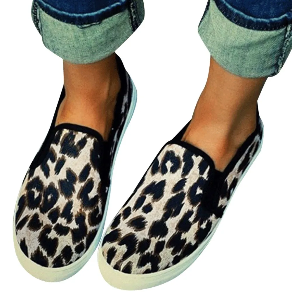 

YOUYEDIAN 2019 new Women Fashion Retro Leopard Flock Loafers Lazy Flat Round Toe Casual Shoes sandalias plataforma hebilla#G35