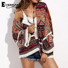 Everkaki Boho кисточки пальто-кимоно Женская зимняя верхняя одежда осень теплое свободное винтажное пальто кимоно женское Осень Зима Новое