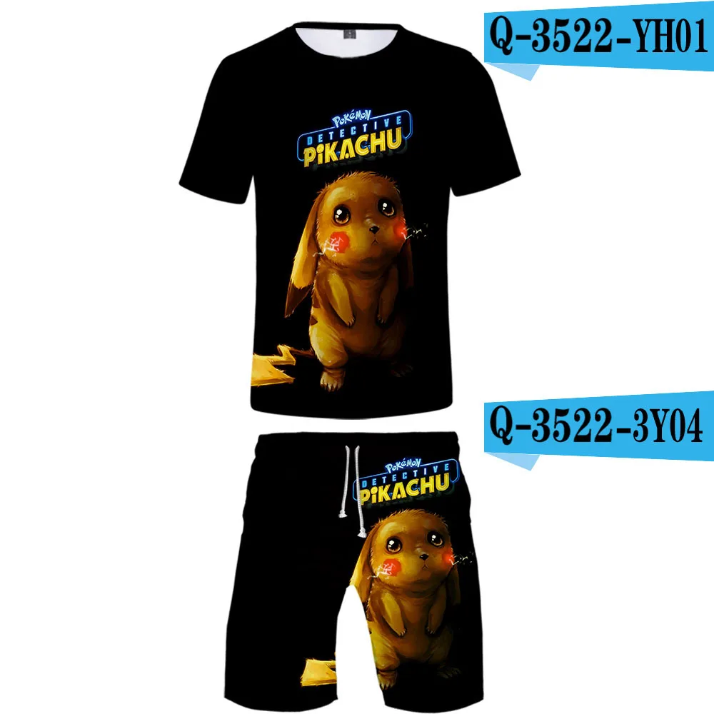 Z&Y 4-20Y Newest Pokemon Go Detective Pikachu 3D Print Leisure Boys Clothing Sets New Round Collar T-shirt and Short Pants - Цвет: color 3