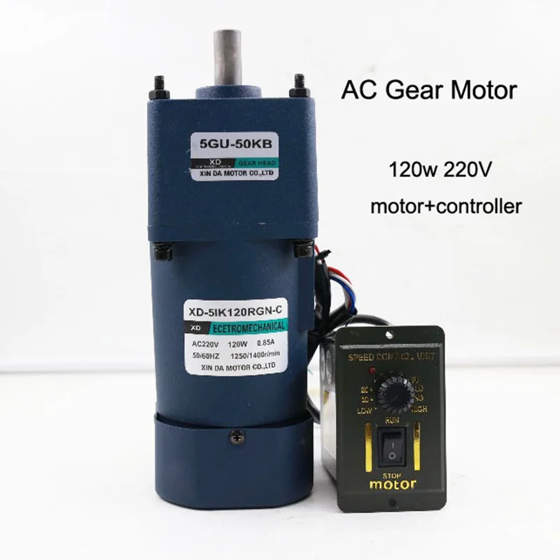 

Gear Motor 120W AC Gearbox Motor Single Phase 220V AC CW CCW Gear Reducer motor(motor+ controller) and speed controller