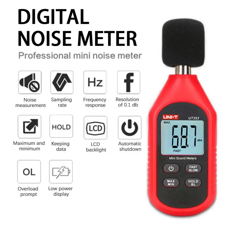 Tanie UNI-T UT353 cyfrowy miernik poziomu dźwięku Noisemeter ± 1.5dB 30-130dB Tester decybeli sklep