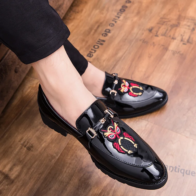 

Korean-style England Hair Stylist Leather Shoes Elevator Evening Show Barber plus Velvet Warm Slip-on Casual Lazy MEN'S SHOES