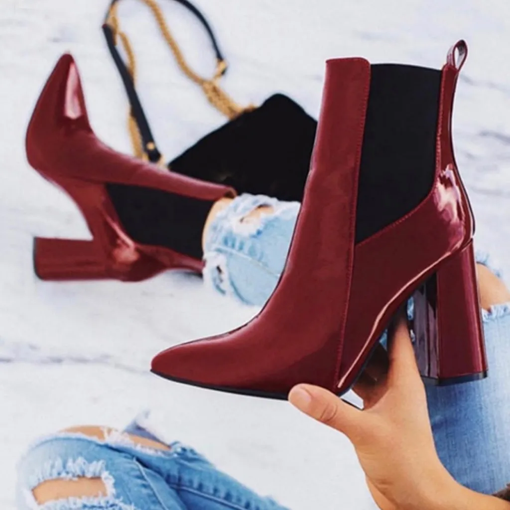 ladies red leather ankle boots