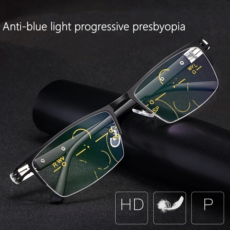 

Men Half Frame Anti Blue Light Progressive Glasses Smart Zoom Hyperopia Reading Glasses Far And Near Dual-Use Glasses 1122