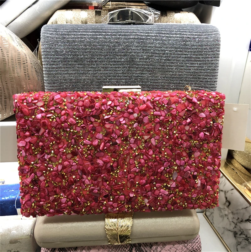 Elegant Sparkling Glitter Evening Clutch Bag Colorful Color Stone Women Messenger Shoulder Day Clutches Lady Fashion Shell Bag 