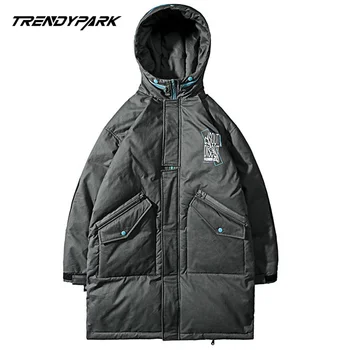 

Men's Winter Warm Down Jacket Long Coat Parkas White Duck Down Hooded Padded Streetwear Hip Hop Windbreaker for Men Clothing