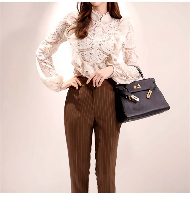 Han edition autumn royal elder sister aura lapel striped pants suit