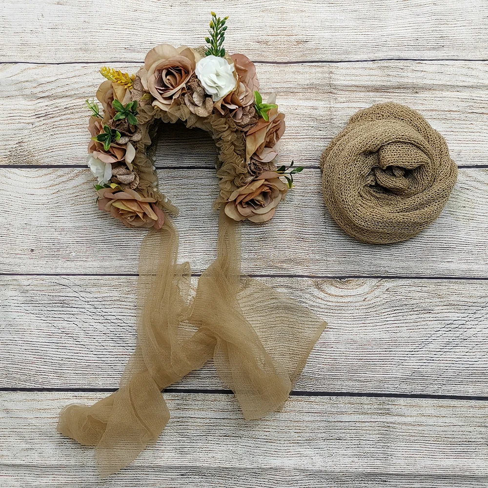 

Hair Accessories Baby Girl Hats Lacework Headbands Baby Photography Props+140*30cm Stretch Knit Wrap for Newborn Shoot