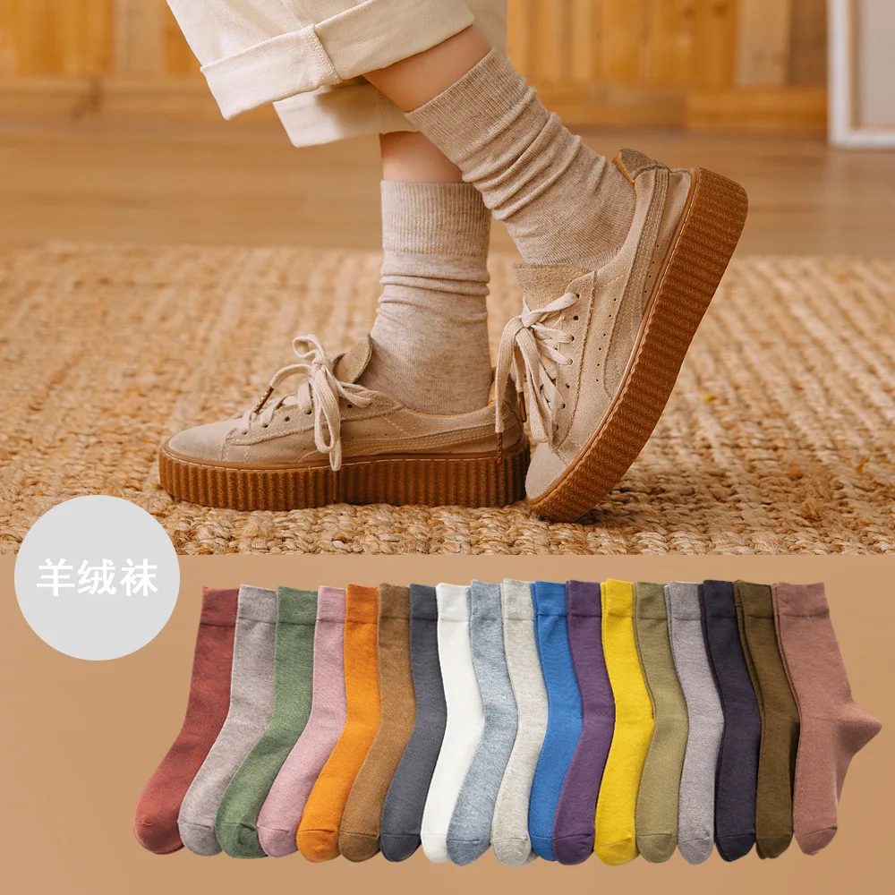 20 пар/компл. Однотонная одежда Высокое качество, полукашемировые носки Для женщин средней длины Носки Без Пятки осень-зима в студенческом стиле носки для мальчиков