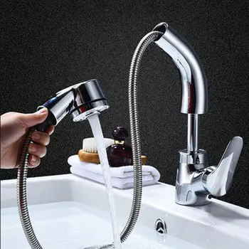 

Bathroom Faucet External Pull Out Shower Handheld Hot And Cold Water Mixer Washbasin Single Hole Mount Bathtub Faucets