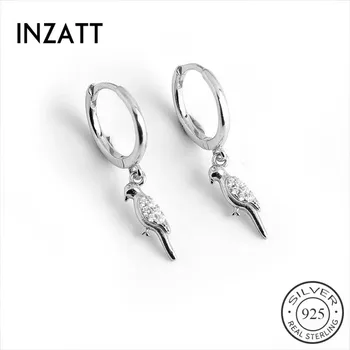 

INZATT Real 925 Sterling Silver Zircon Bird MinimalistHoop Earrings For Fashion Women Party Fine Jewelry Cute Animal Accessories