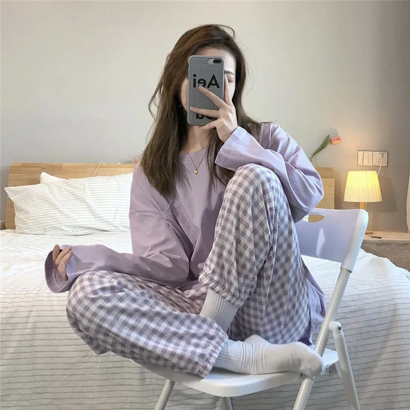 plus size pjs 2022 Spring Winter Fashion Women's Casual Lovely Solid Warm Soft Sleepwear Nightgow Cute Pajamas Set With Pants Flannel Pullover silk pj set