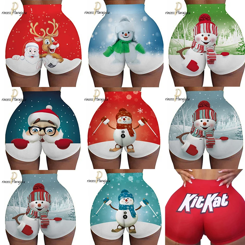 

2020 New Hot Shorts Summer Beach Mid Waist Kawaii Christmas Print Sexy Slim Women Short Sale Hip-hop Sports Sexy Party Shorts