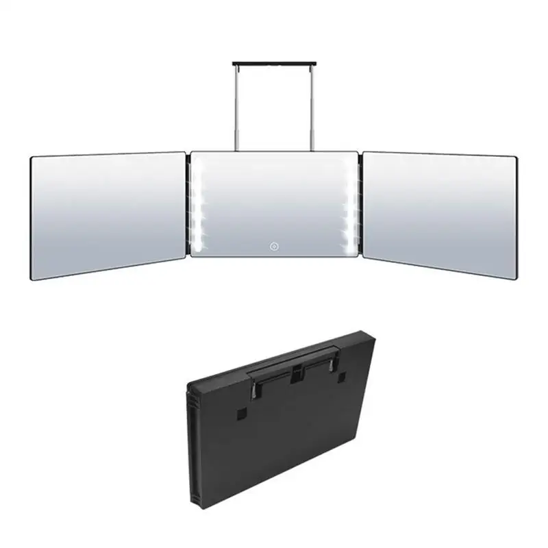 Retractable Hanging Three Sided Folding Mirror LED Makeup Mirror With Light DIY Hairdressing