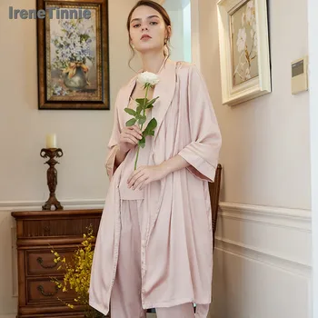 

Irene Tinnie 2020 Spring Autumn Fashion silk Pajamas for Women Pyjamas Warm Sleepwear V-Neck Pijama Mujer3 Piece Sets Pijama