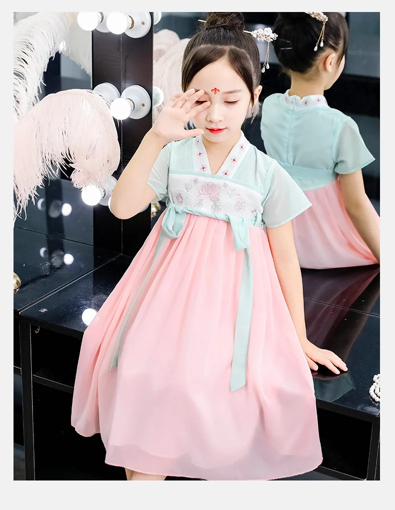 Hanfu/костюм для девочек; Традиционное китайское платье в китайском стиле; Детский костюм в древнем стиле; наряд для выступлений в народном стиле; платье для девочек