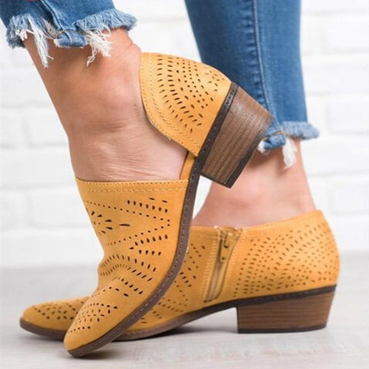 Moda 2019! Botas de mujer, botines de tacón bajo con bloques de primavera y verano para mujer, zapatos de plataforma al tobillo de cuero de PU con agujeros|Botas hasta el tobillo|