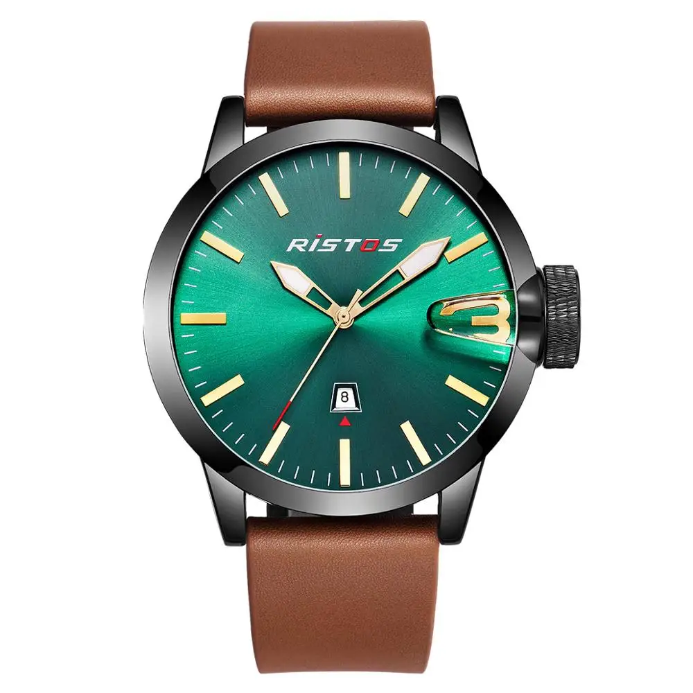 RISTOS Relogio Masculino мужские часы Топ люксовый бренд Модные кожаные кварцевые часы мужские водонепроницаемые большие спортивные мужские часы