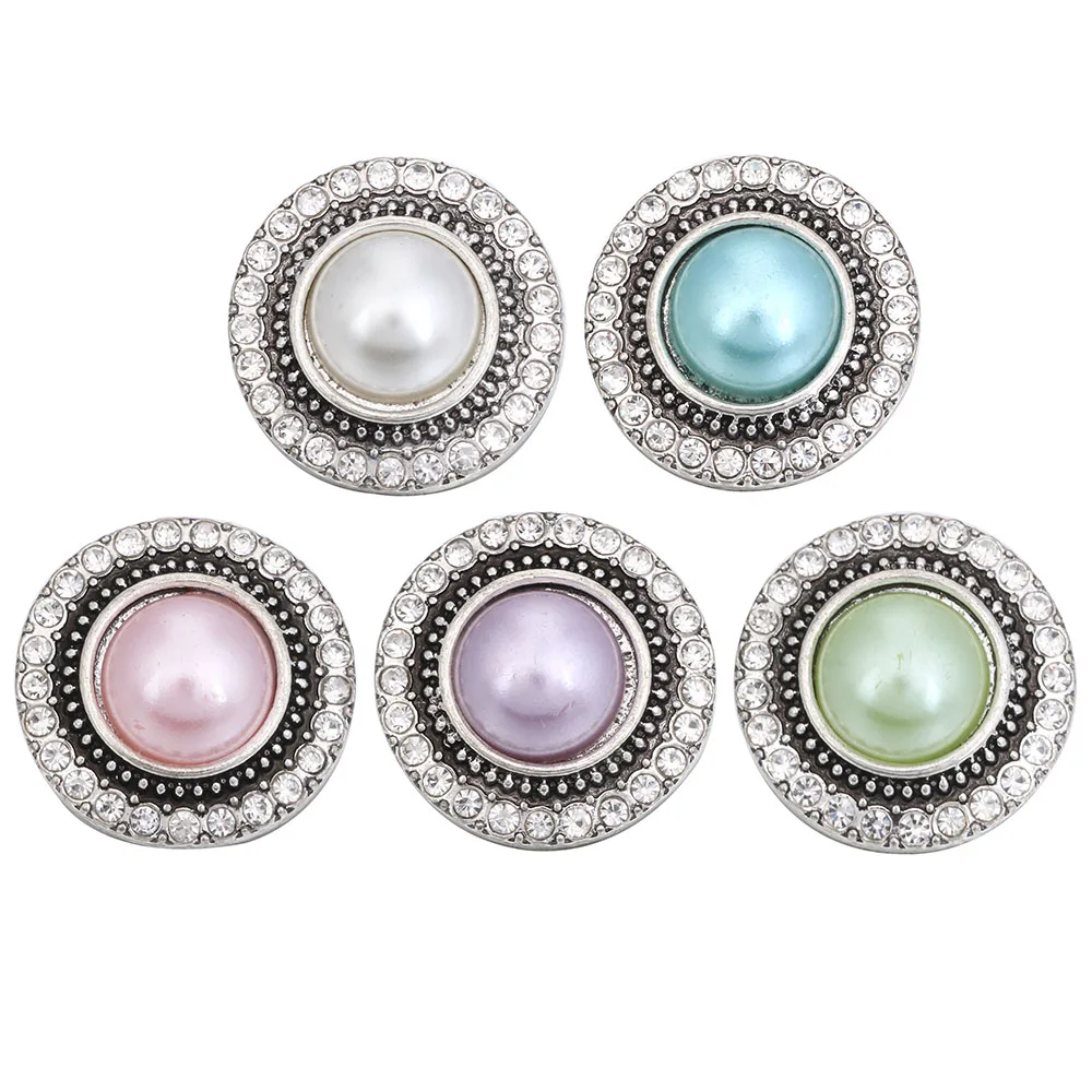 5 Pz/Lotto Nuova Perla 18Mm Snap Gioielli Scatta Strass In Metallo Bottoni Automatici Vintage Misura 20Mm 18Mm Bottone A Pressione Bracciale