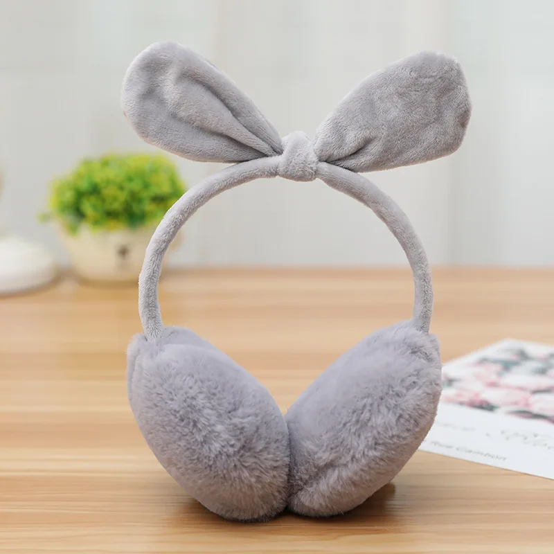 Gray Меховые зимние наушники с заячьими ушками; теплые меховые наушники для женщин; зимние аксессуары для девочек - Цвет: Gray