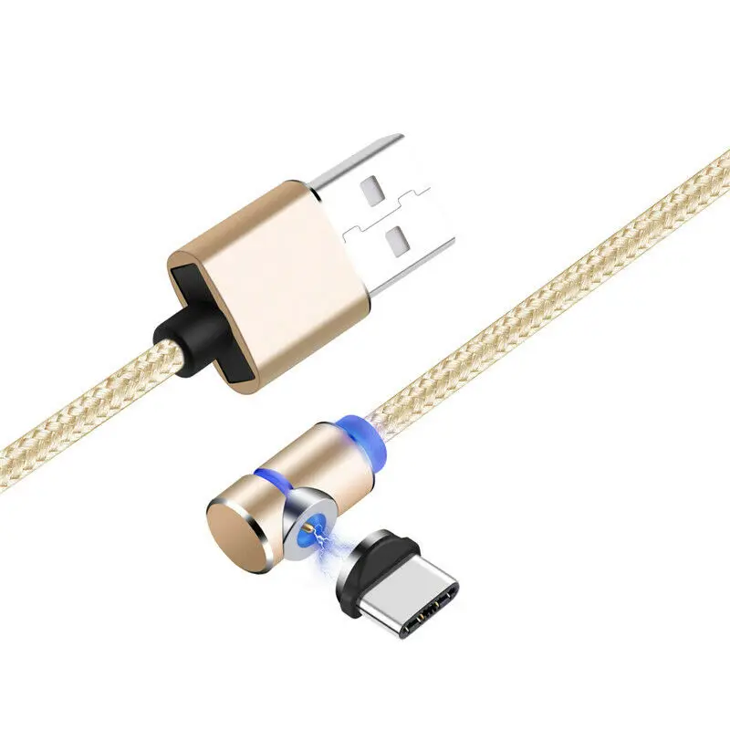 Gold USB C Cable UGI 1M 2M 2.4A 90 ° локоть светодиодный магнитный кабель для быстрой зарядки Micro type C IOS USB кабель для LG для OnePlus - Цвет: Gold USB C Cable
