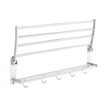 

40/50/60cm Space Aluminum Double Towel Rack With 5 Hooks Foldable Towel Kitchen Bathroom Shelves FPing