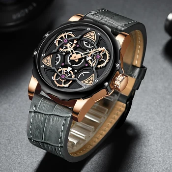 MINI foco-Reloj de pulsera para hombres con UN diseño individual y mecánico with precisión en el tiempo correa de cuero de
