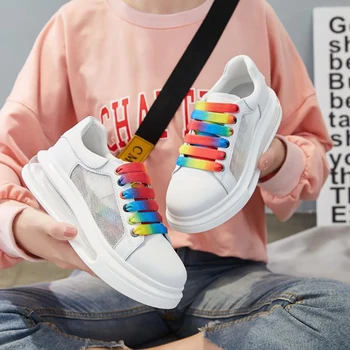 

Shallow Platform Sneakers Women Lace Up Women Summer Sneakers 2020 Breathable Chunky Sneakers Women Pu Casual Flat Shoes Women