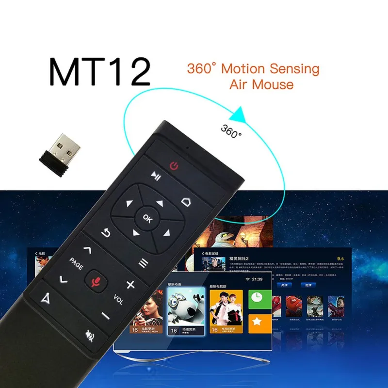 Top MT12 2.4Ghz Voice Infrared Learning Remote Control Wireless Air Mouse 6-Axis Gyro Smart Remote Control for Android TV Box