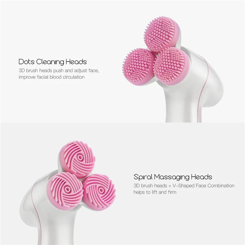 Sonic Facial Cleaner Brush Deep Cleaning 3 Wheels 3D Cleansing Brush Electric Face Massager Scrubber Skin Care Beauty Device